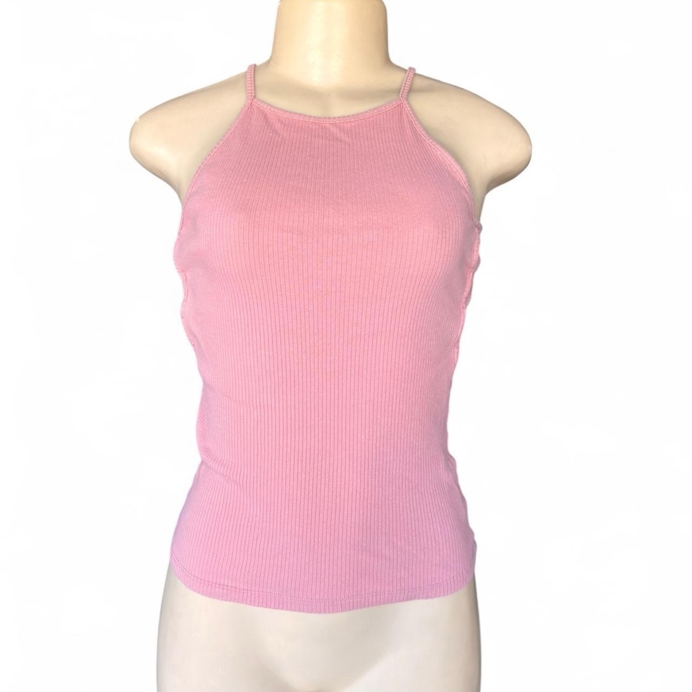 Ambiance Pink Ribbed Slim Halter Tank
